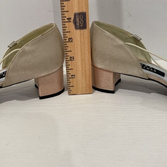 Stuart Weitzman Tubex Oyster Sparkle Lame Rhinestone Trim Shoes Size 8 - Picture 9 of 15